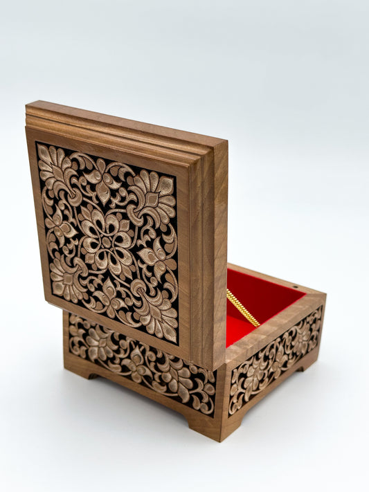 Royal Carved Walnut Fully Hand Made Jewelry Box