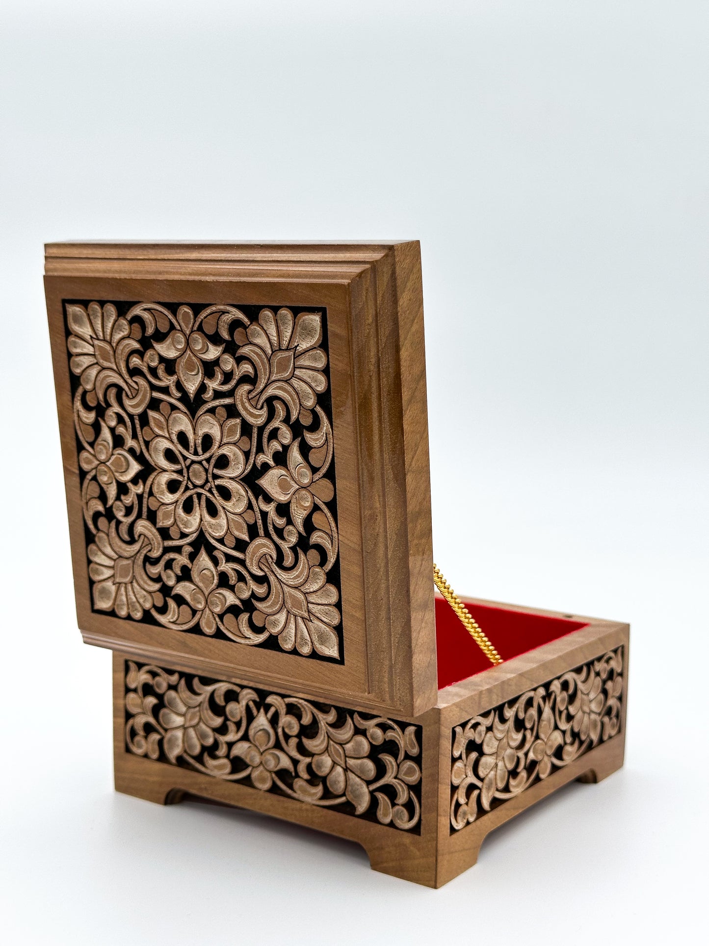 Royal Carved Walnut Fully Hand Made Jewelry Box