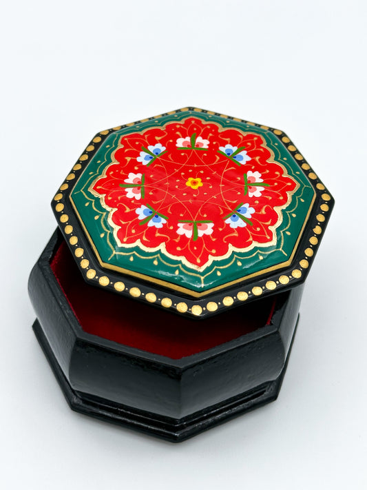 Regal Charm: Hand-Painted Hexagonal Small Jewelry Box