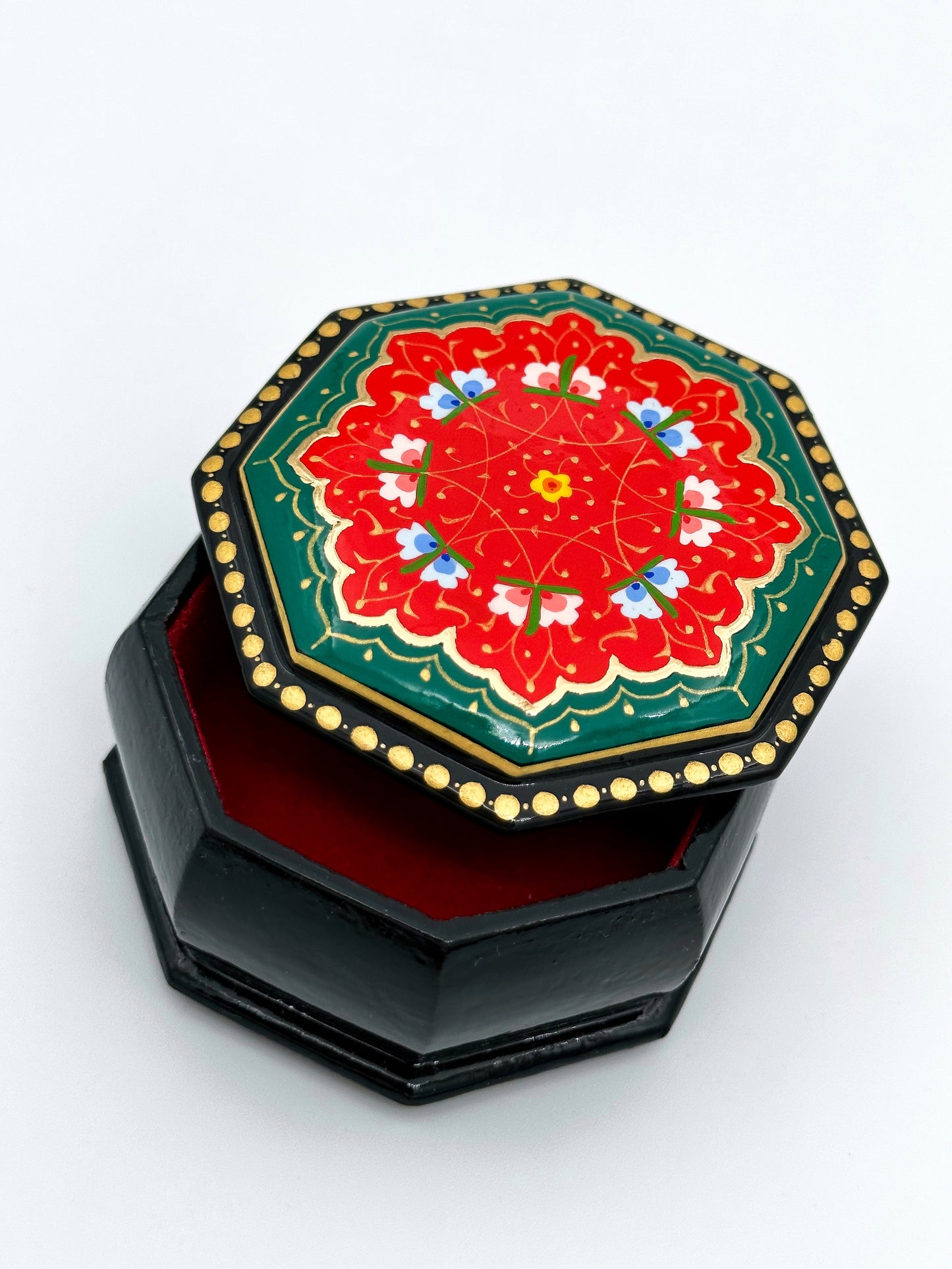 Regal Charm: Hand-Painted Hexagonal Small Jewelry Box