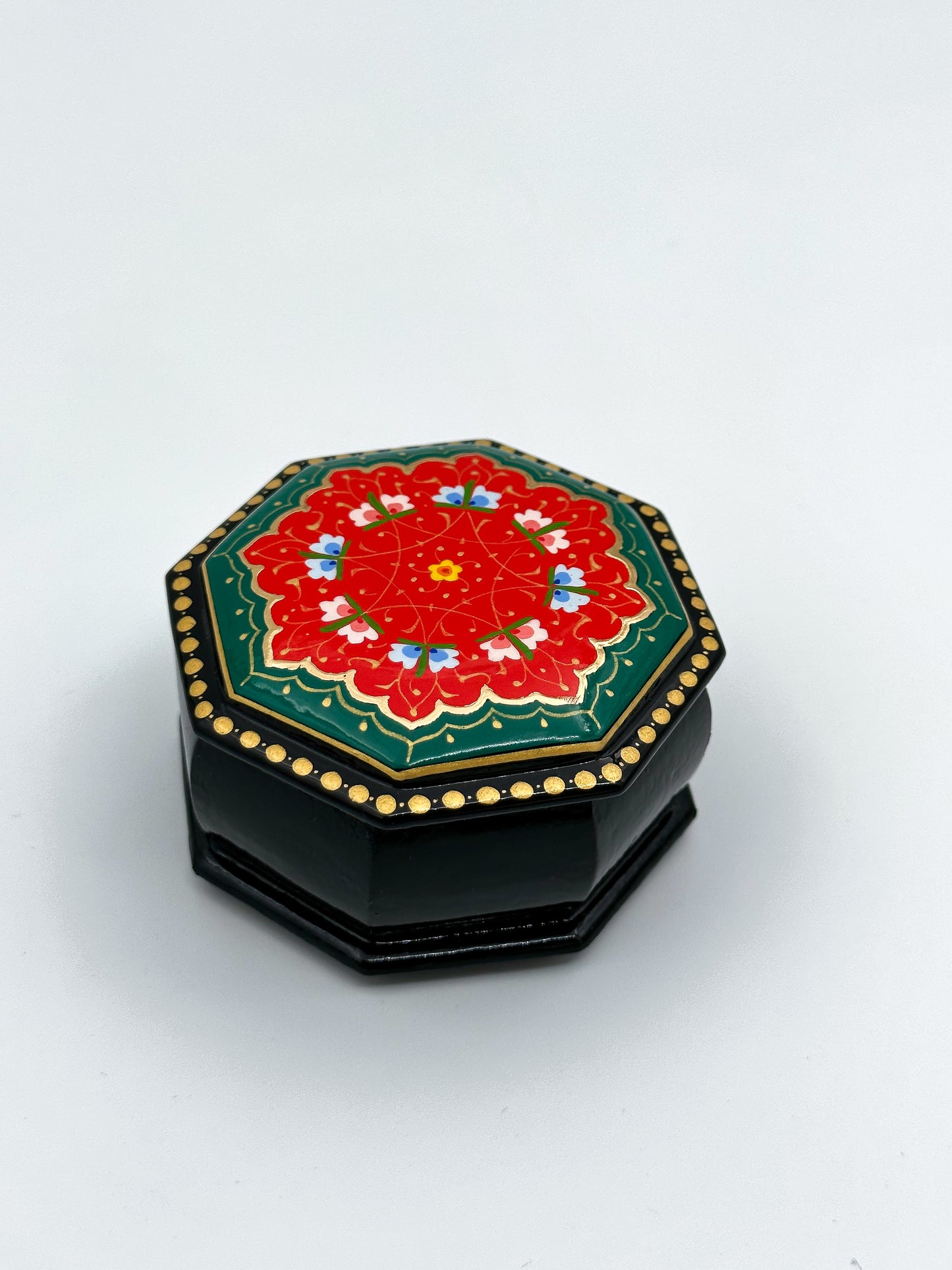 Regal Charm: Hand-Painted Hexagonal Small Jewelry Box