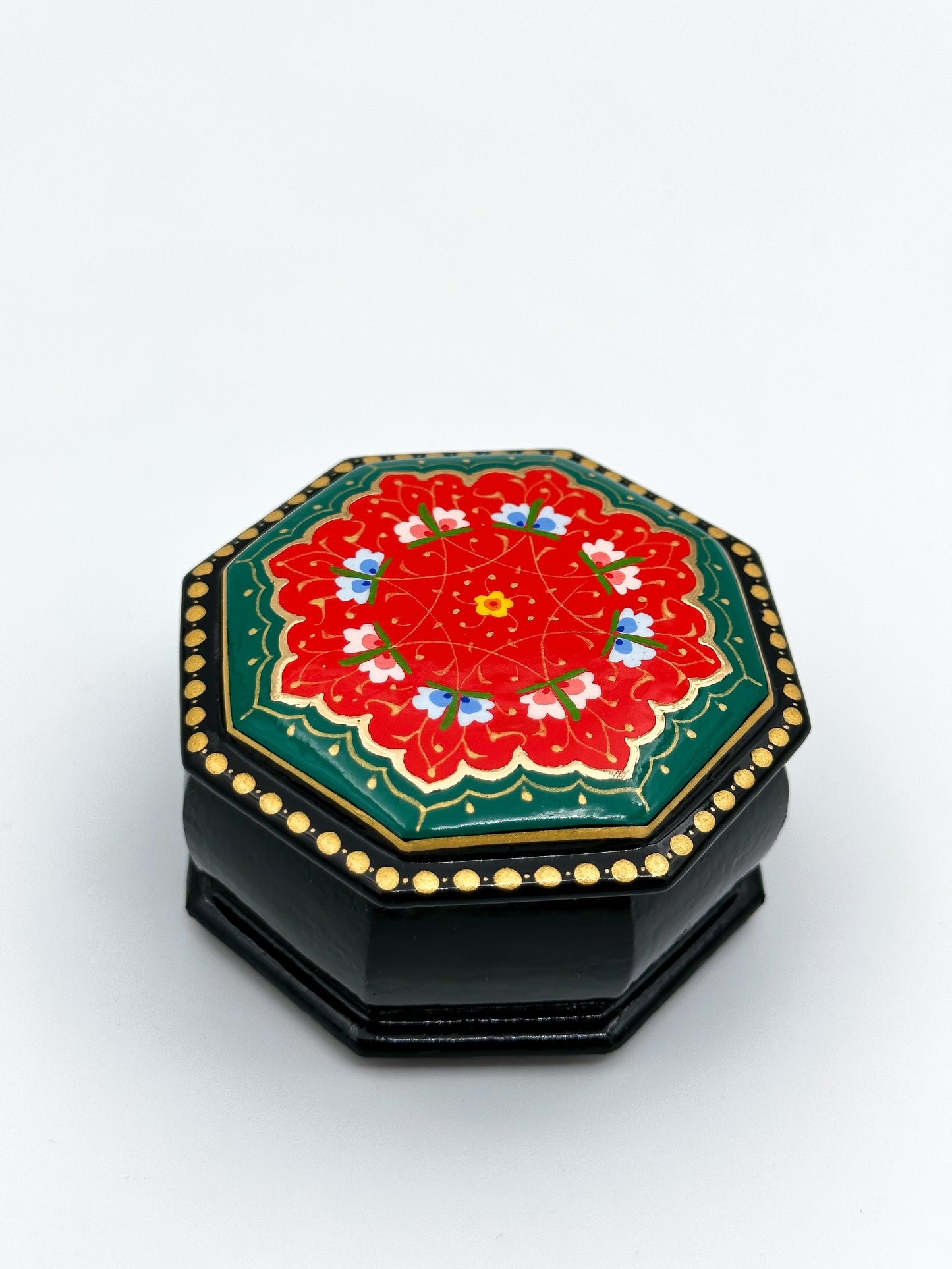 Regal Charm: Hand-Painted Hexagonal Small Jewelry Box