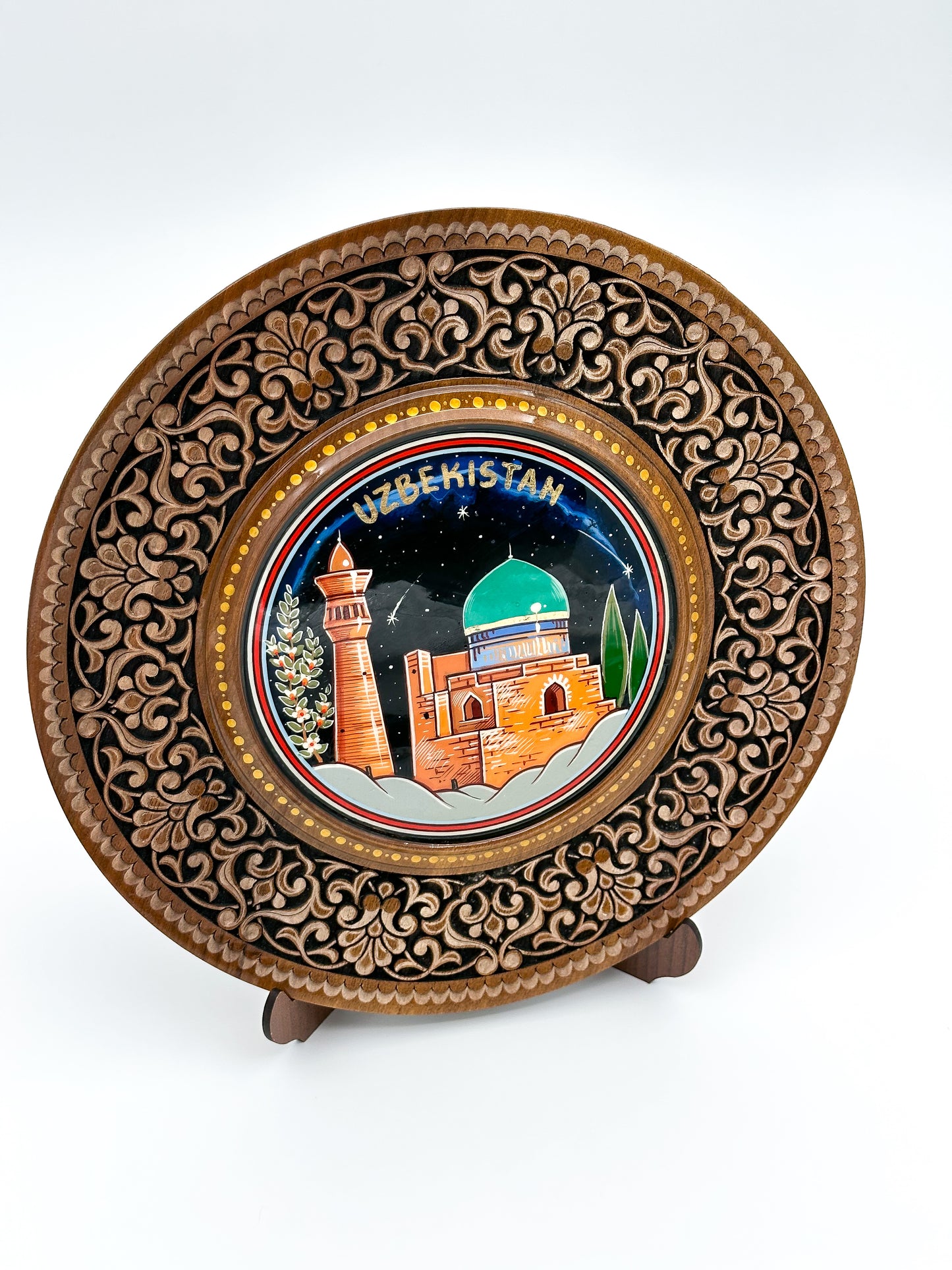 Uzbekistan Nightscape: Handcrafted Souvenir Wall Plate