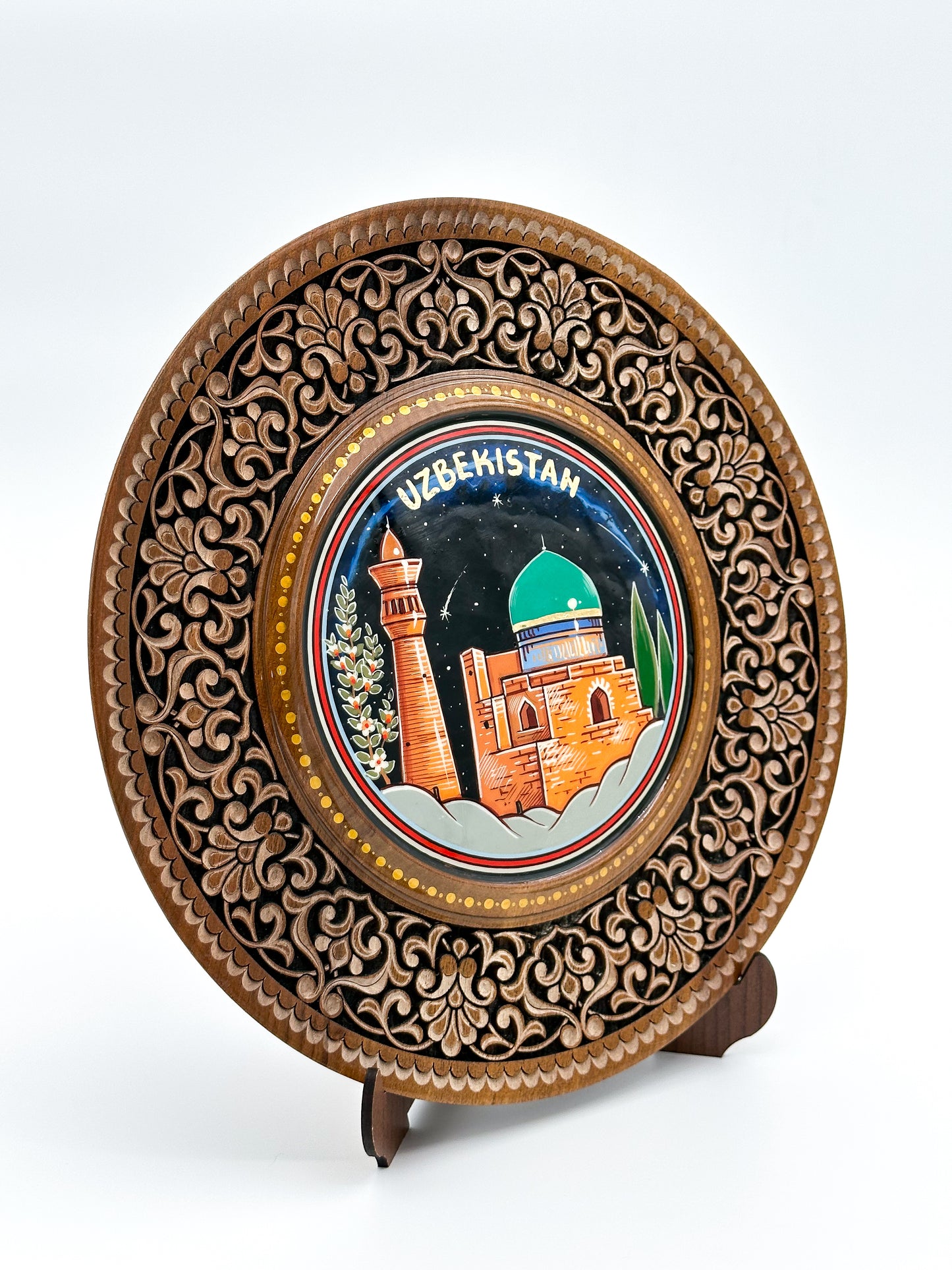 Uzbekistan Nightscape: Handcrafted Souvenir Wall Plate