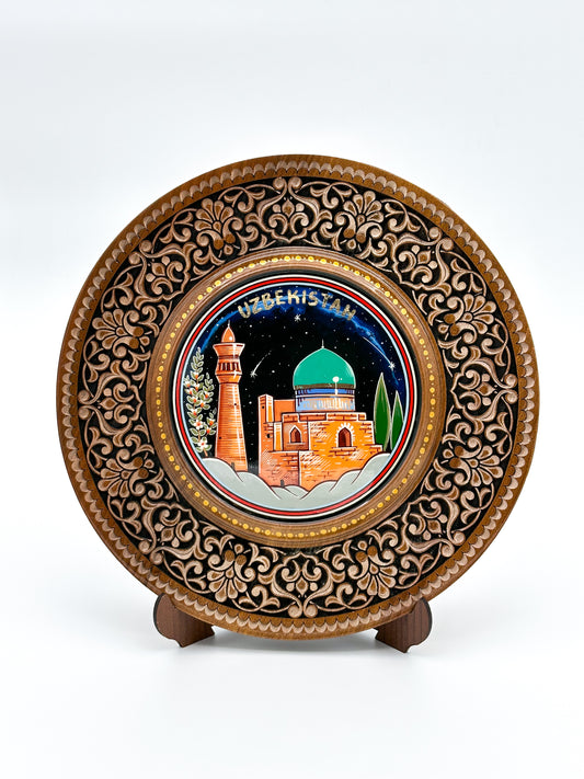 Uzbekistan Nightscape: Handcrafted Souvenir Wall Plate